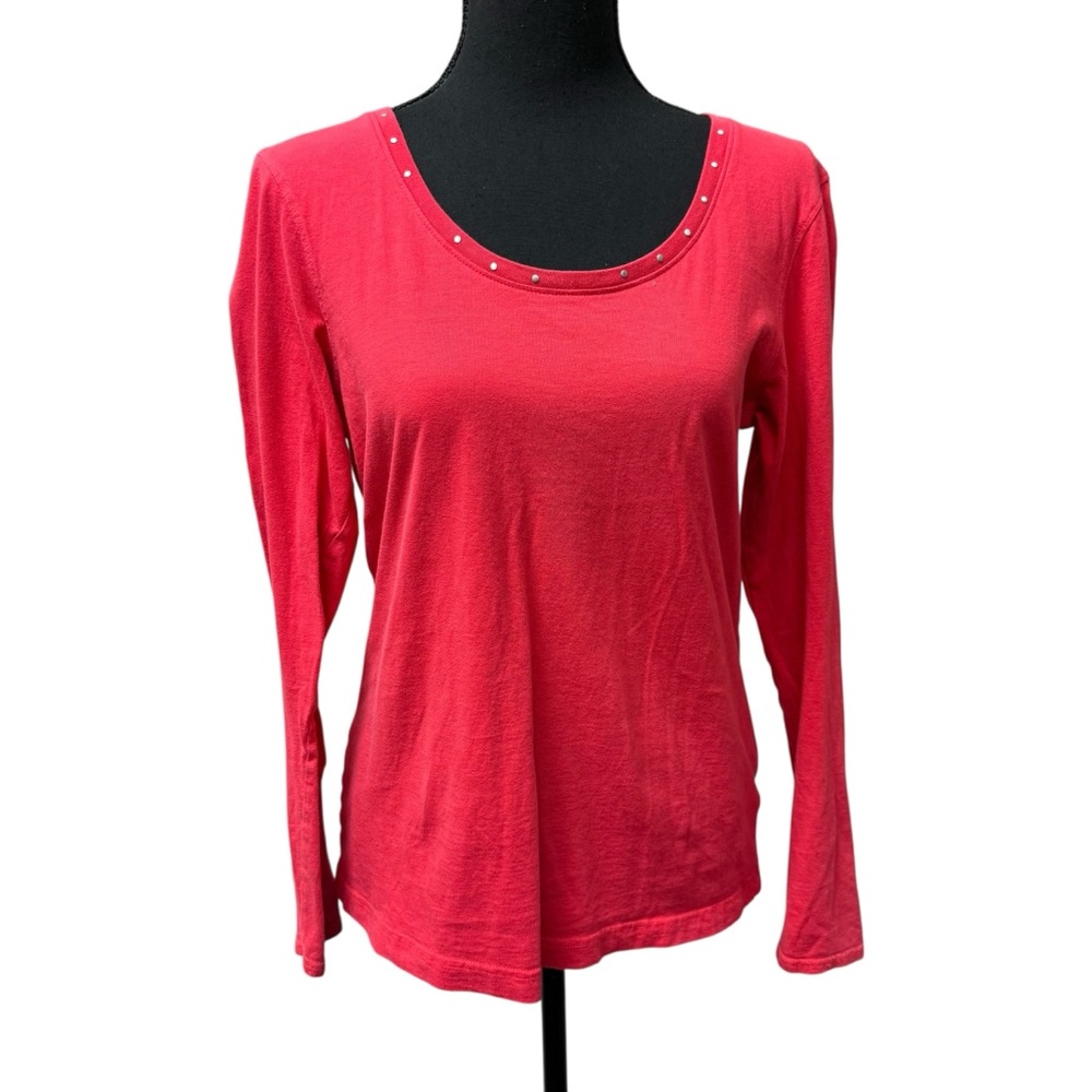 Twenty X Red Studded Scoop Neck Long Sleeve Western Casual Top Large